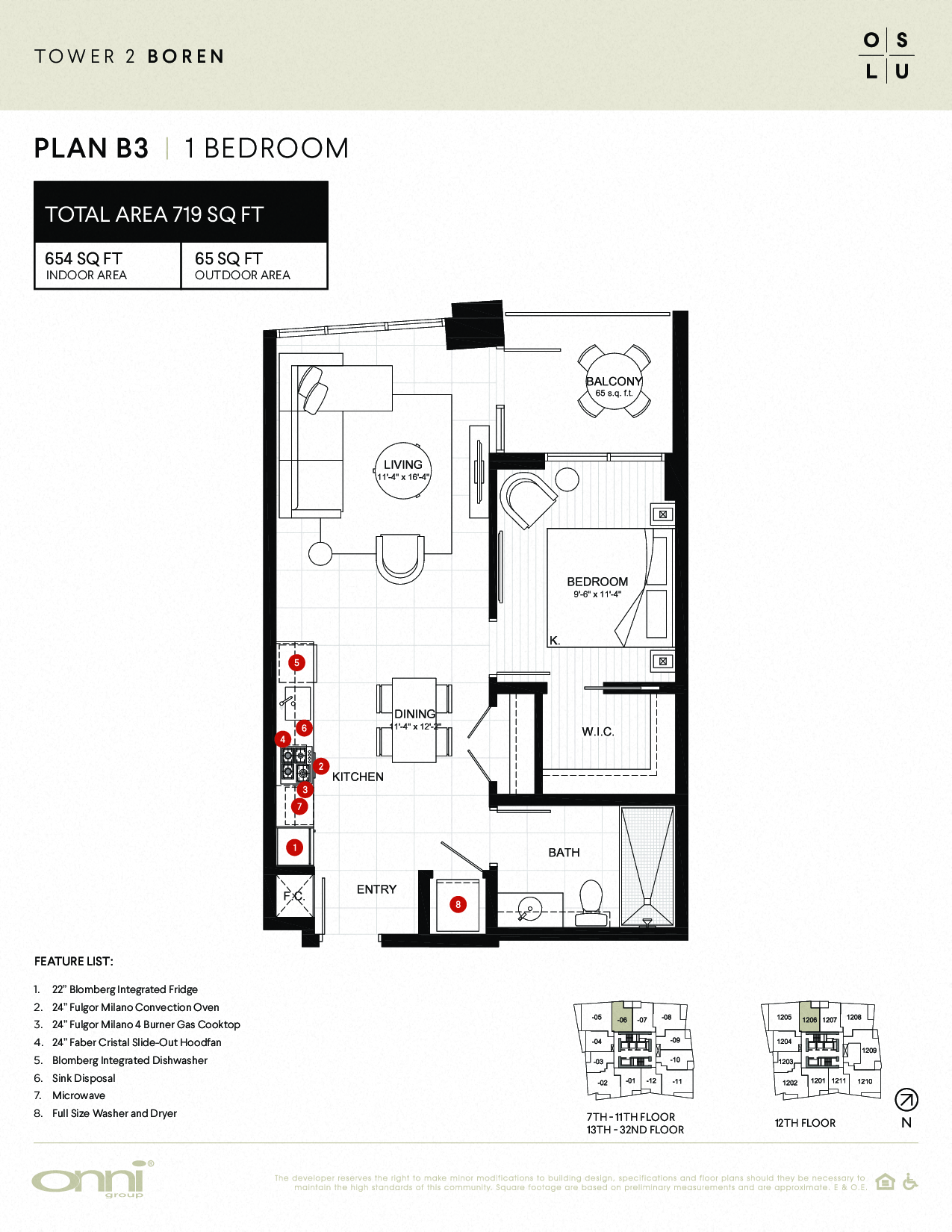 Floor plan for 1 bed, 1 bath, 654 sqft